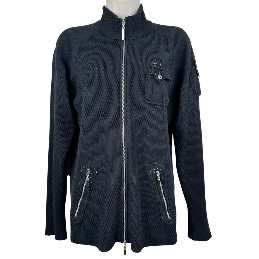 Jamie Sadock Full Zip Golf Sweater Zip Pockets Black Lg Resort Pickleball Active
